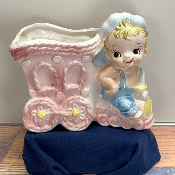 Vintage Relpo Nursery Planter #6084 Conductor & Train Japan 1950’s Baby Boy HTF! - Picture 1 of 7